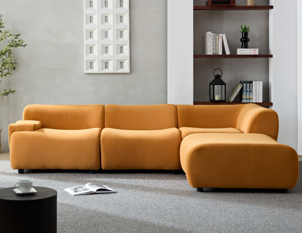 WKS8W Orange, durable fabric, 4 sectional sofa, high density sponge and solid wood frame