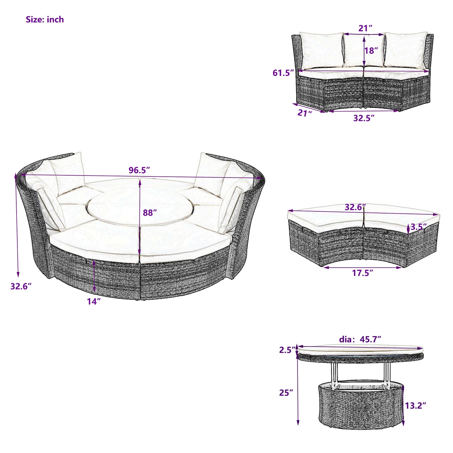 Patio 5-Piece Round Rattan Outdoor Set