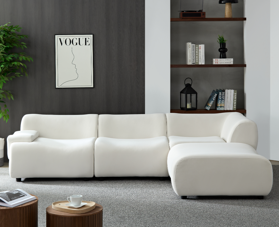 White, strong and durable fabric, 4 free sectional sofa, high density sponge and solid wood frame