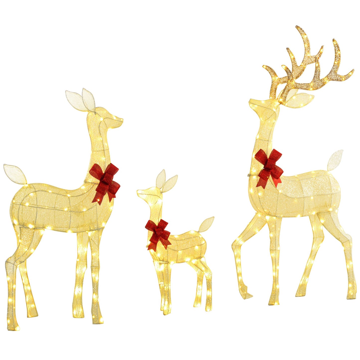 4.5ft 3-Piece Light Up Christmas Deer Family Set of 3, Lighted Reindeer Christmas Decorations with 2 LED Light Modes, Stakes, Zip Ties for Indoor, Outdoor, Yard, Lawn