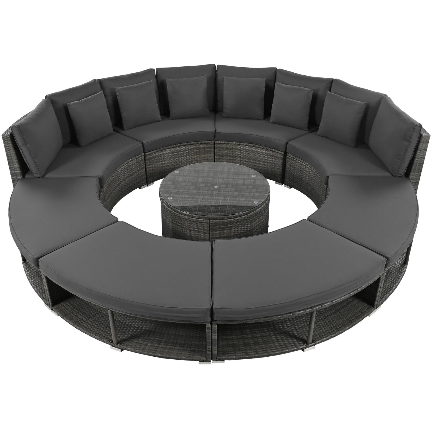 Outdoor Patio Furniture Luxury Circular Outdoor Sofa Set Rattan Wicker Sectional Sofa Lounge Set. 6 Pillows