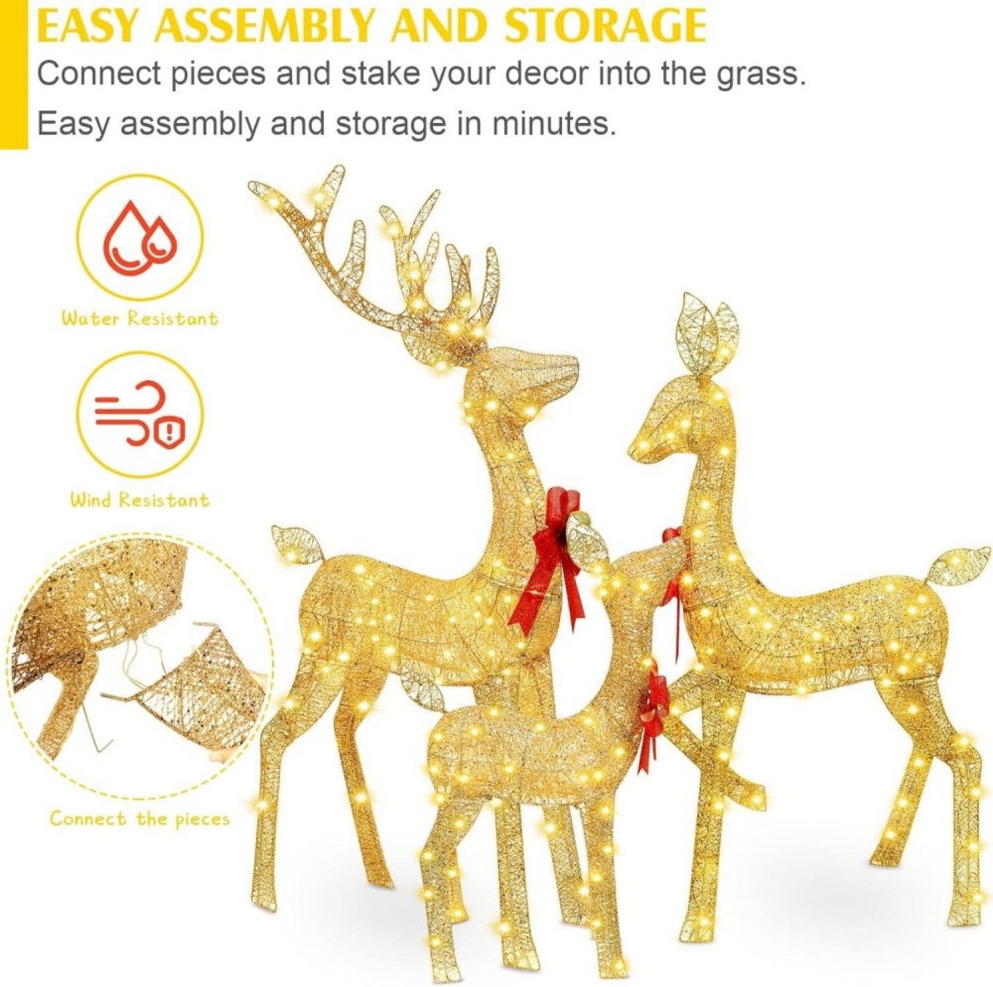 5ft 3-Piece Lighted Christmas Deer Family Set, Large Outdoor Yard Reindeer Holiday Decoration,Lighted Deer Set for Indoor Decor