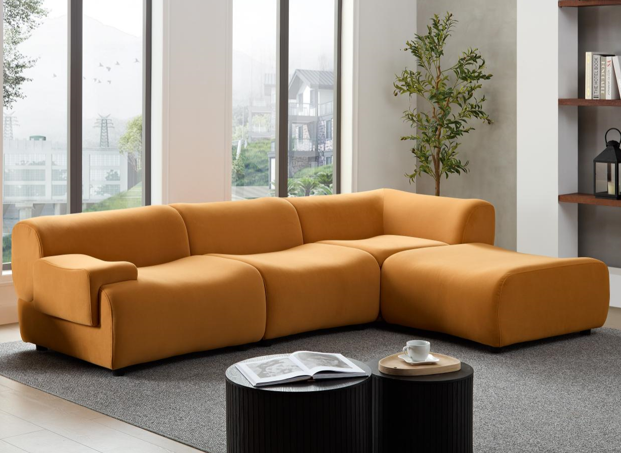 WKS8W Orange, durable fabric, 4 sectional sofa, high density sponge and solid wood frame