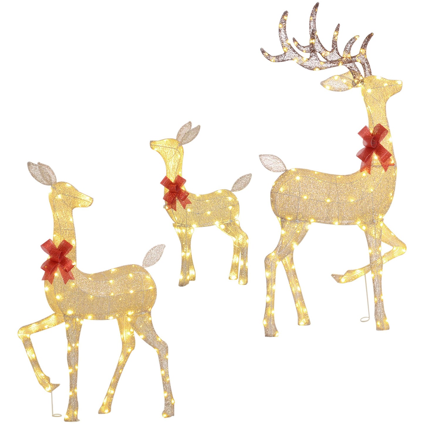 Outsunny 4.5ft 3-Piece Light Up Christmas Deer Family Set of 3, Lighted Reindeer Christmas Decorations with 3 LED Light Modes, Stakes, Zip Ties for Indoor, Outdoor, Yard, Lawn, Gold