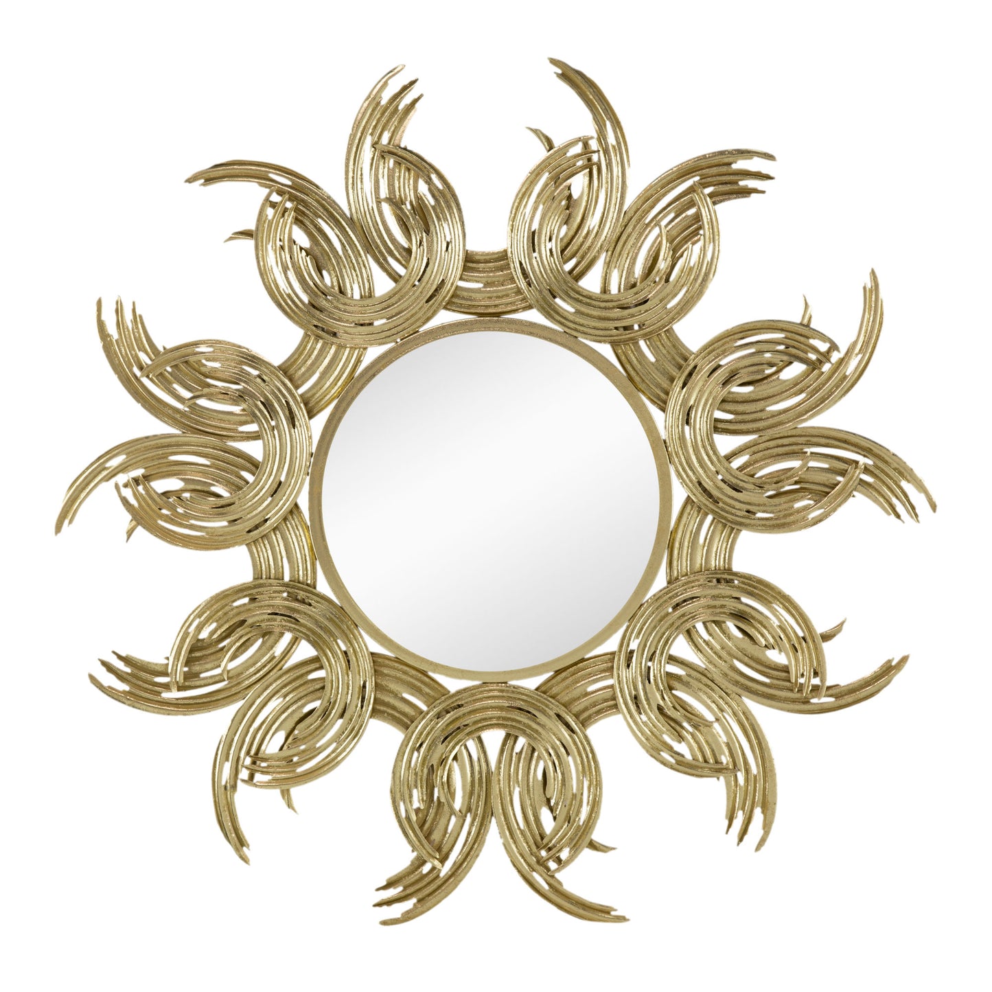 38" Sunburst Metal Decorative Mirror with Gold Finish, Boho Wall Decor Sun Mirror for Living Room Bathroom Enterway