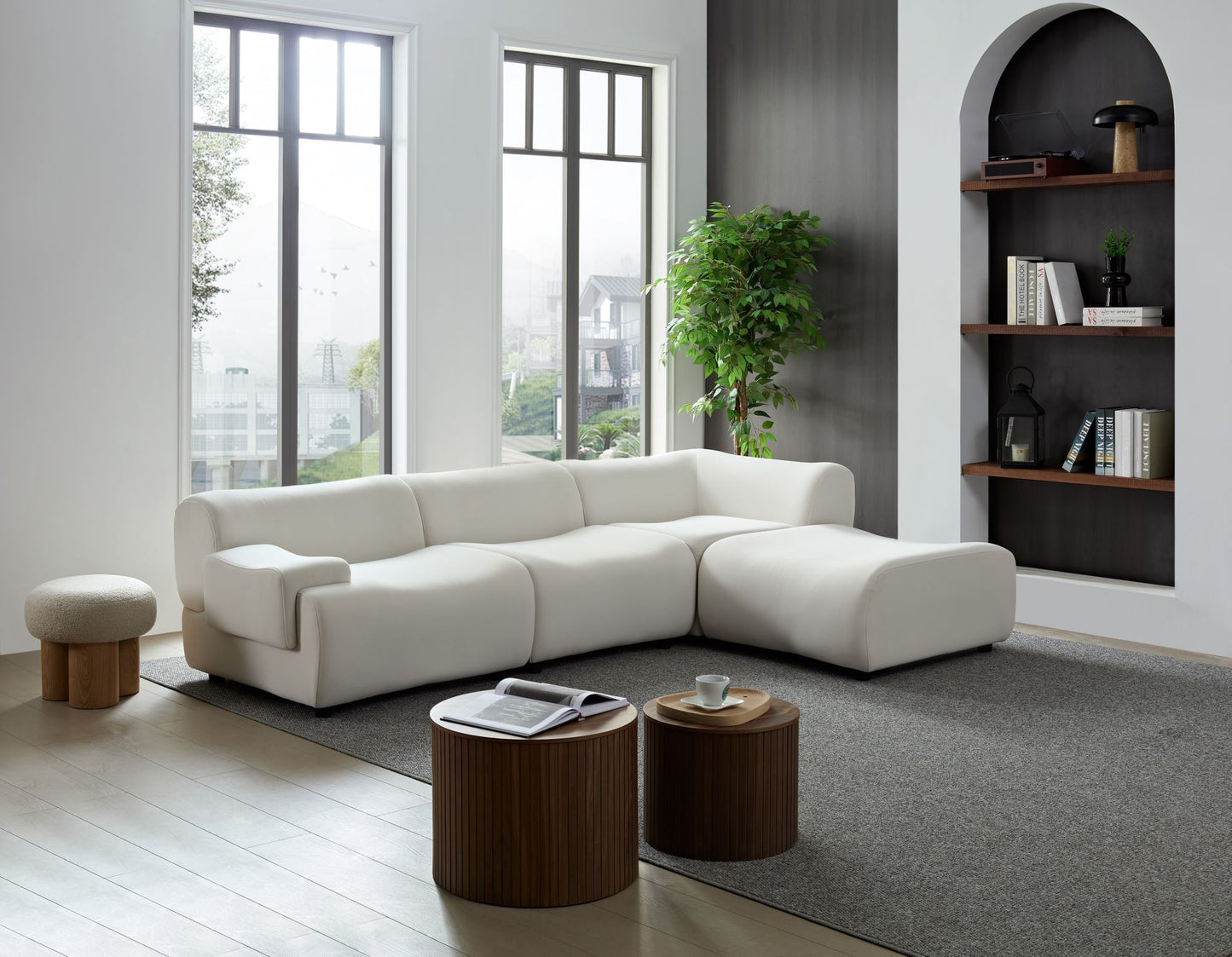 White, strong and durable fabric, 4 free sectional sofa, high density sponge and solid wood frame