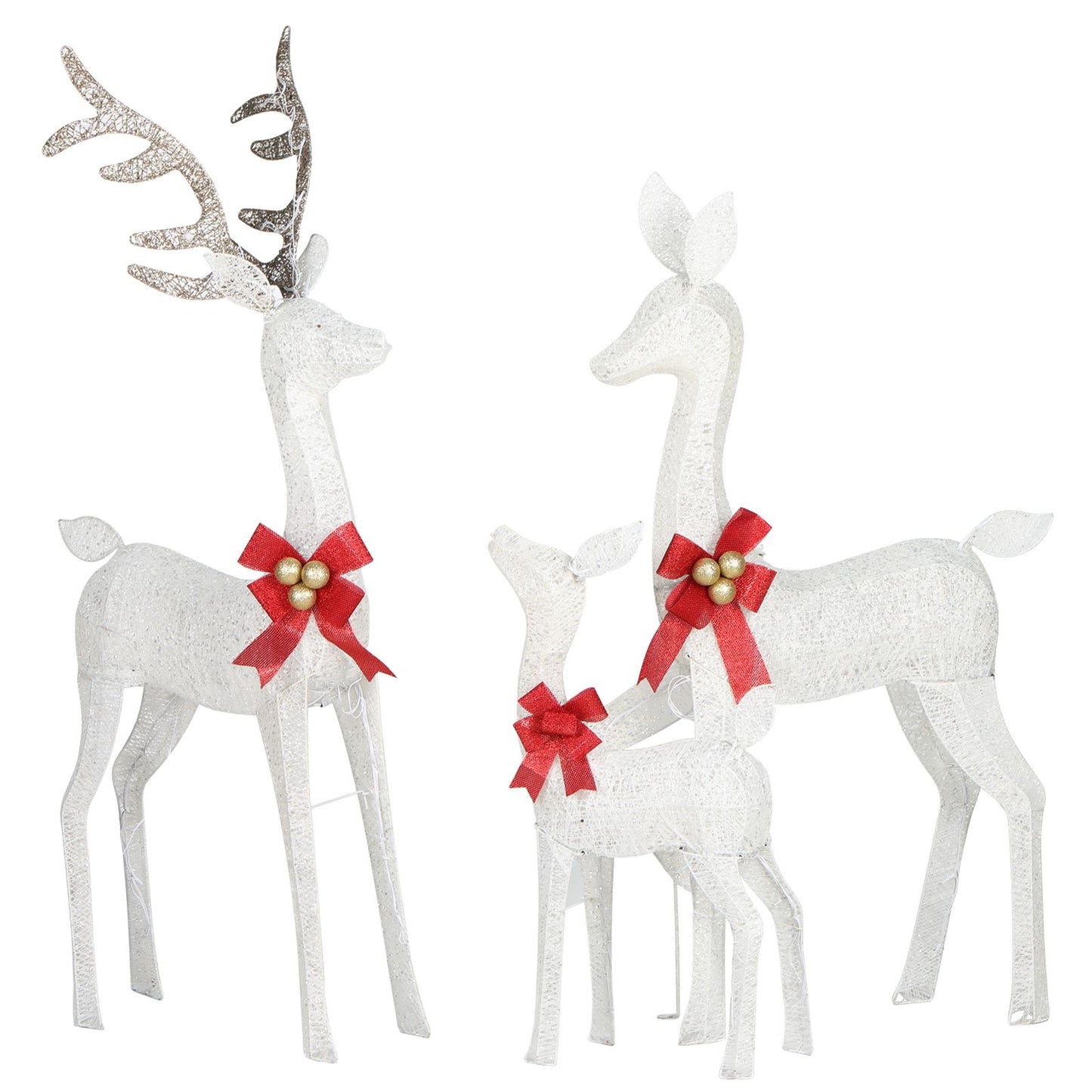 3 Packs Large Lighted Christmas Deer Family Set with Bows Warm White Deer 210 LED Lighted Reindeers Yard Lights, Outdoor Holiday Yard Decorations Xmas Decor