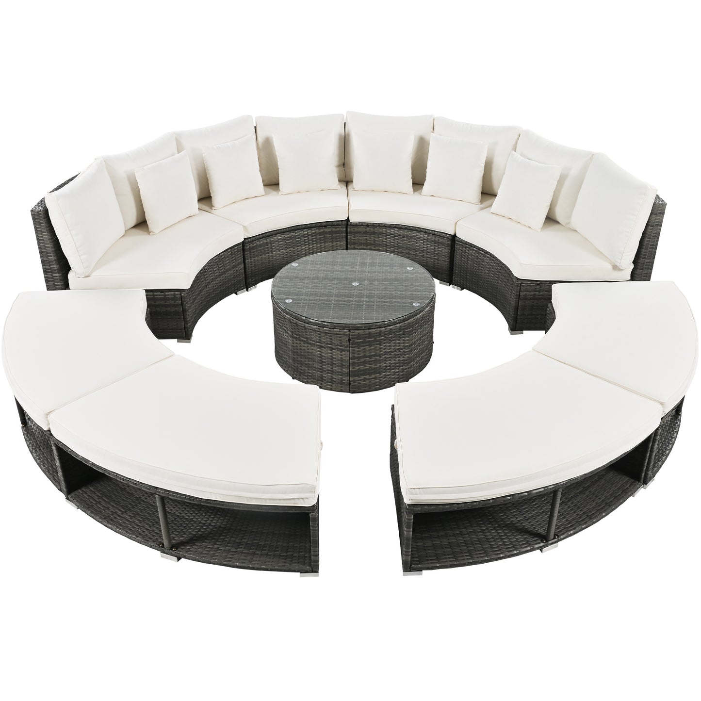 Outdoor Patio Furniture Luxury Circular Outdoor Sofa Set Rattan Wicker Sectional Sofa Lounge Set. 6 Pillows