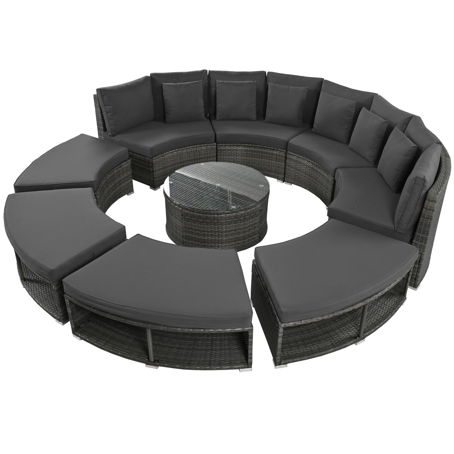 Outdoor Patio Furniture Luxury Circular Outdoor Sofa Set Rattan Wicker Sectional Sofa Lounge Set. 6 Pillows