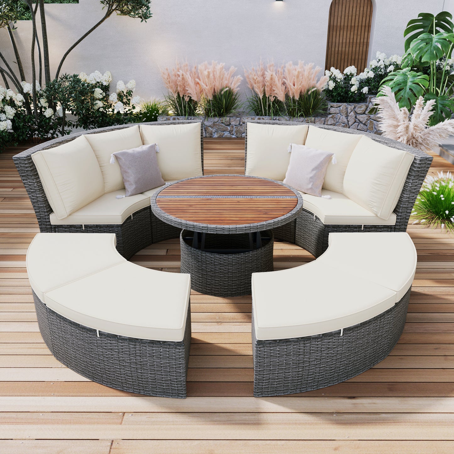 Patio 5-Piece Round Rattan Outdoor Set