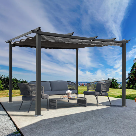 13x10 Ft Outdoor Patio Retractable Pergola With Canopy Sunshelter Pergola for Gardens,Terraces,Backyard, Gray