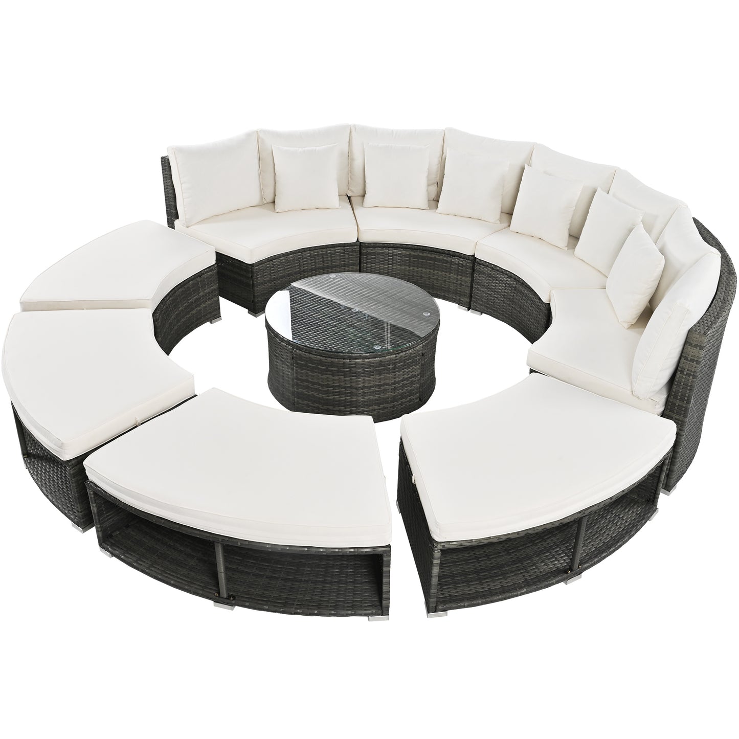 Outdoor Patio Furniture Luxury Circular Outdoor Sofa Set Rattan Wicker Sectional Sofa Lounge Set. 6 Pillows