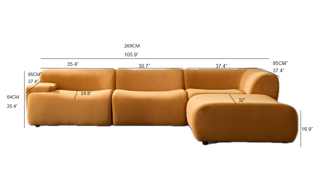 WKS8W Orange, durable fabric, 4 sectional sofa, high density sponge and solid wood frame