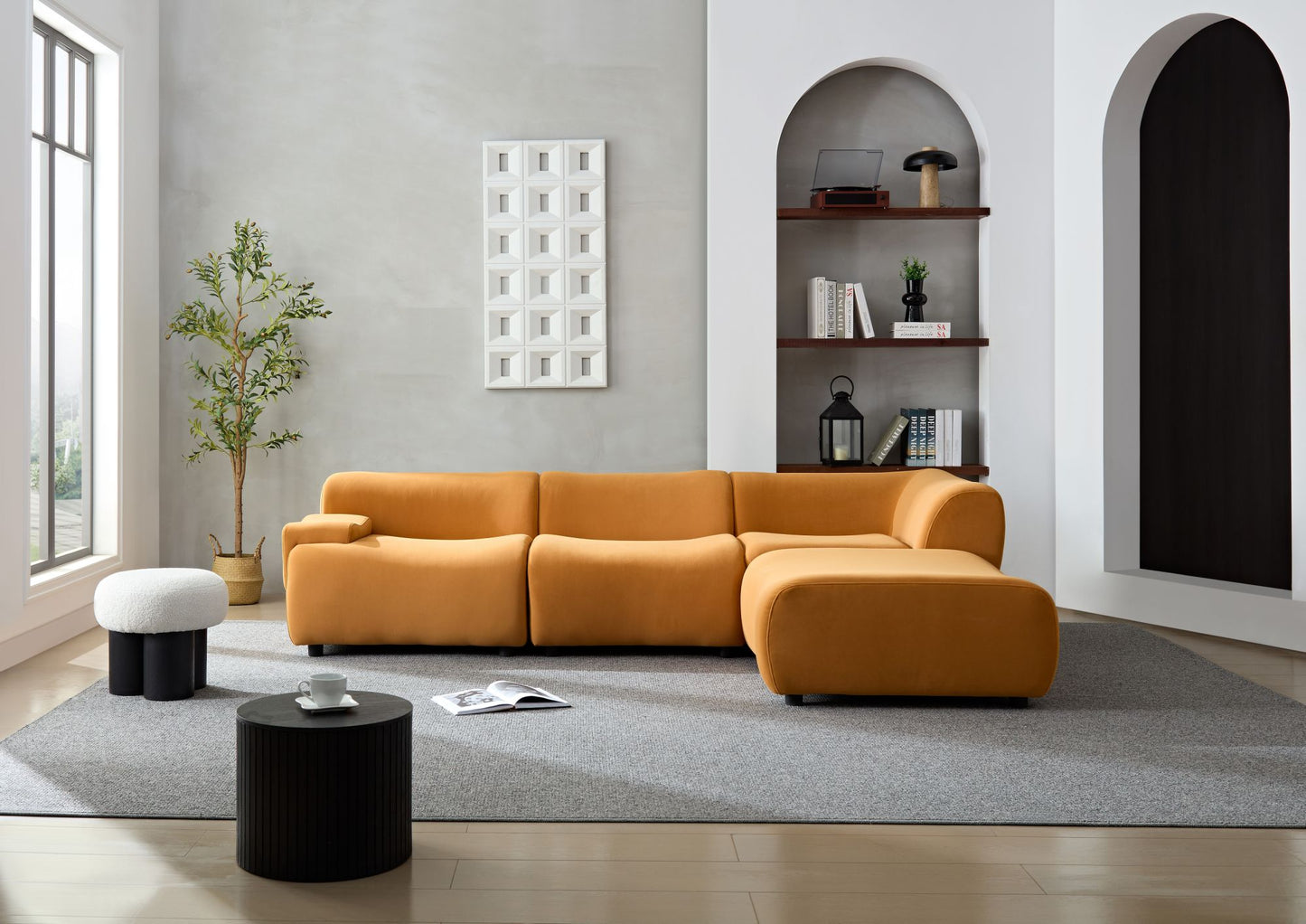 WKS8W Orange, durable fabric, 4 sectional sofa, high density sponge and solid wood frame