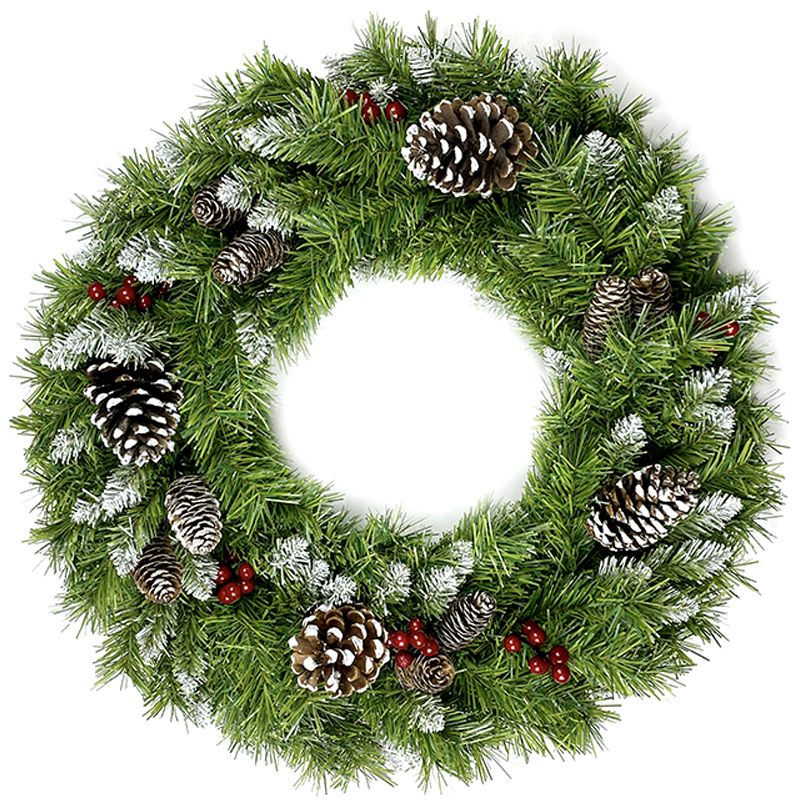 Pre-lit Artificial Christmas 4-Piece Set,Garland, Wreath and Set of 2 Entrance Trees