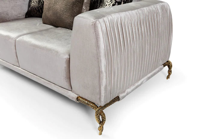 Majestic Shiny Thick Velvet Fabric Upholstered Sofa - Ivory