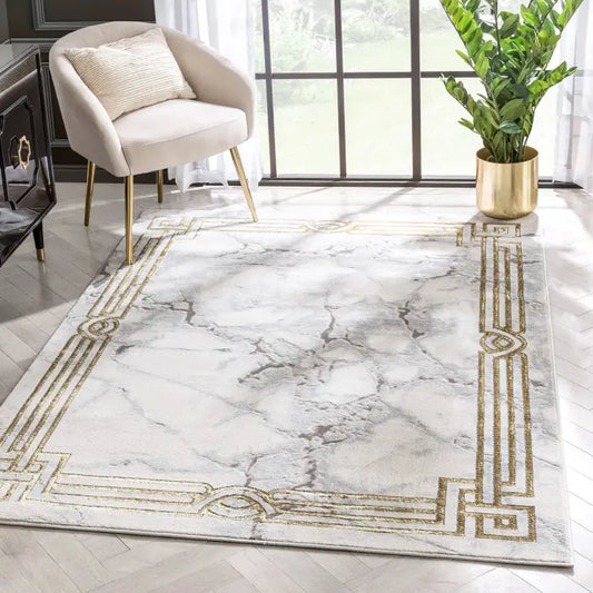 Huntington Retro Marble Border Ivory Glam Rug