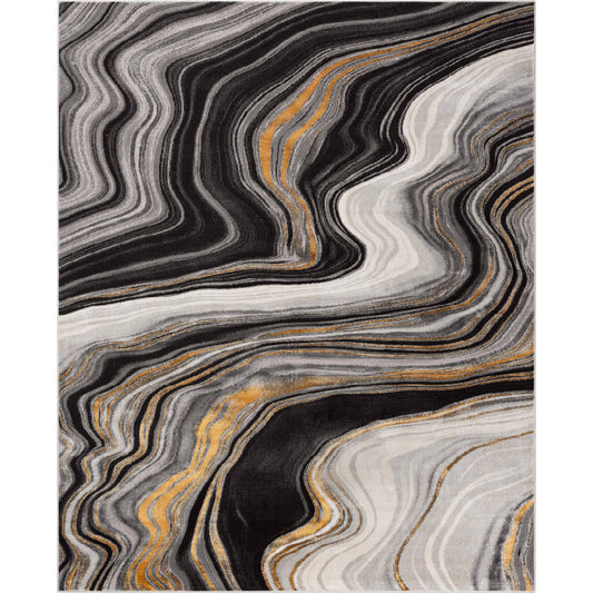 Warren Retro Abstract Waves Grey Glam Rug: 6'7" x 9'3"