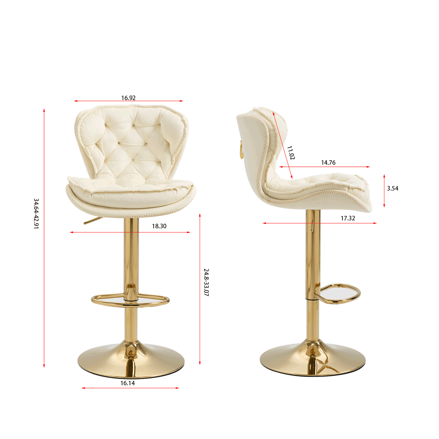 Set of 2 Bar Stools; cream