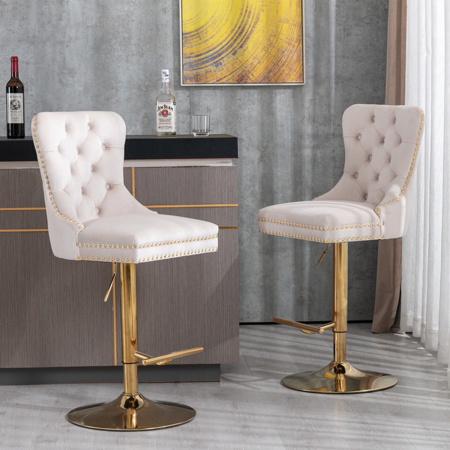 Beige Velvet Barstools (Set of 2)