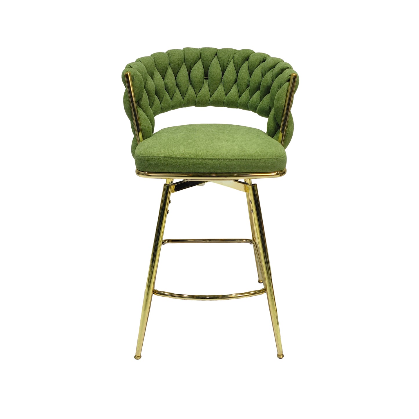 Bar Chair Linen Woven Bar Stool Set of 2, (Green)