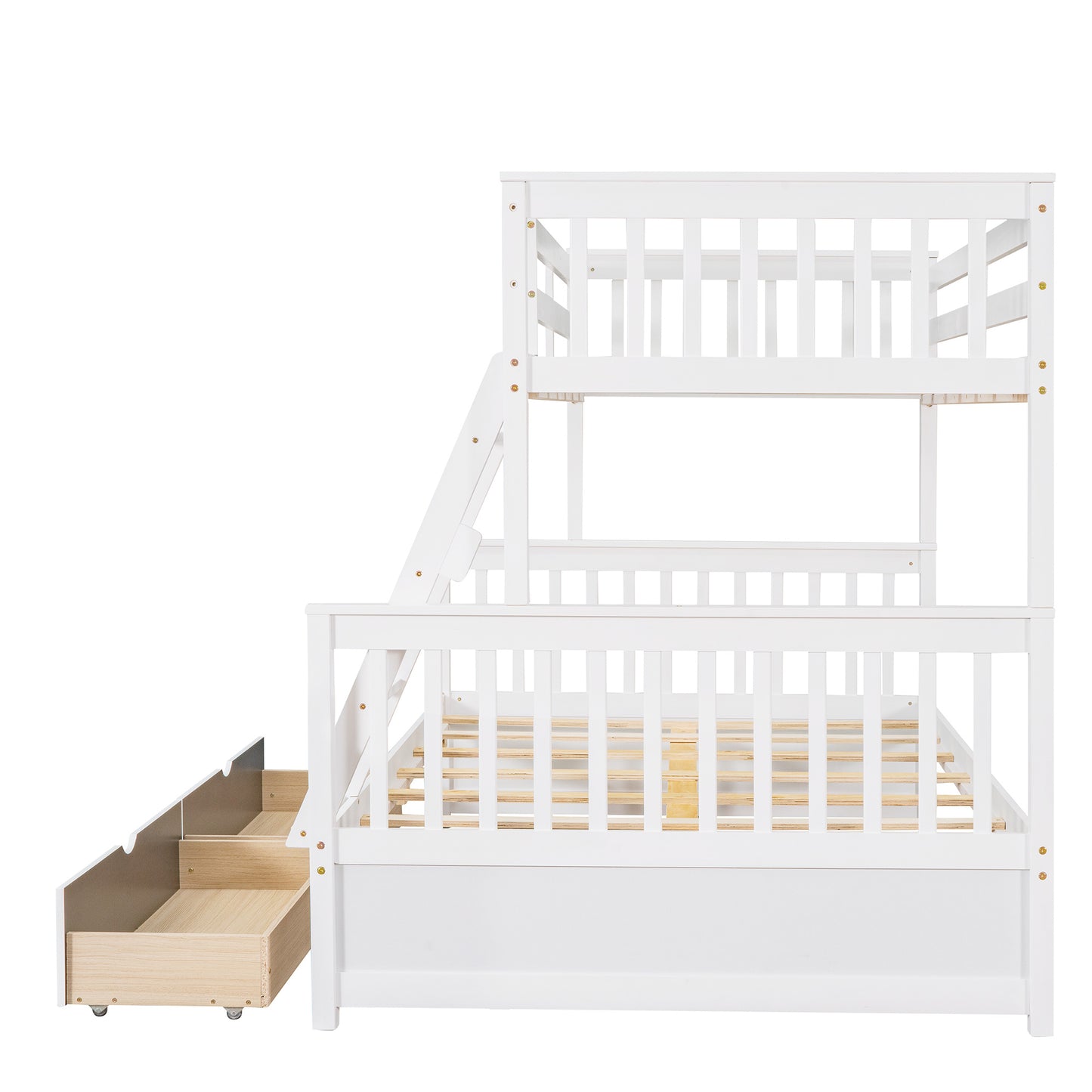 Brown- Twin-Over-Full Bunk Bed with Ladders and Two Storage Drawers