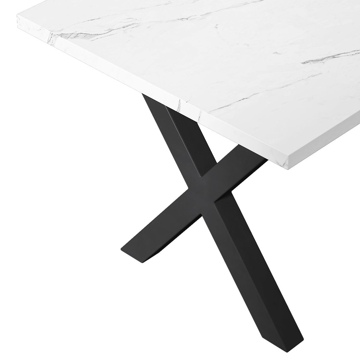 70.87\"Modern Square Dining Table with Printed  Marble Table Top+ X-Shape Table Leg