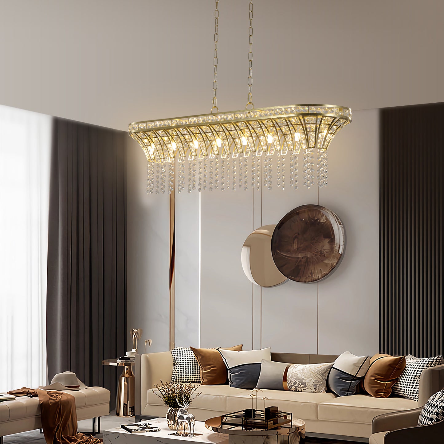 Modern Champagne Gold Light - Oval Crystal ceiling chandelier