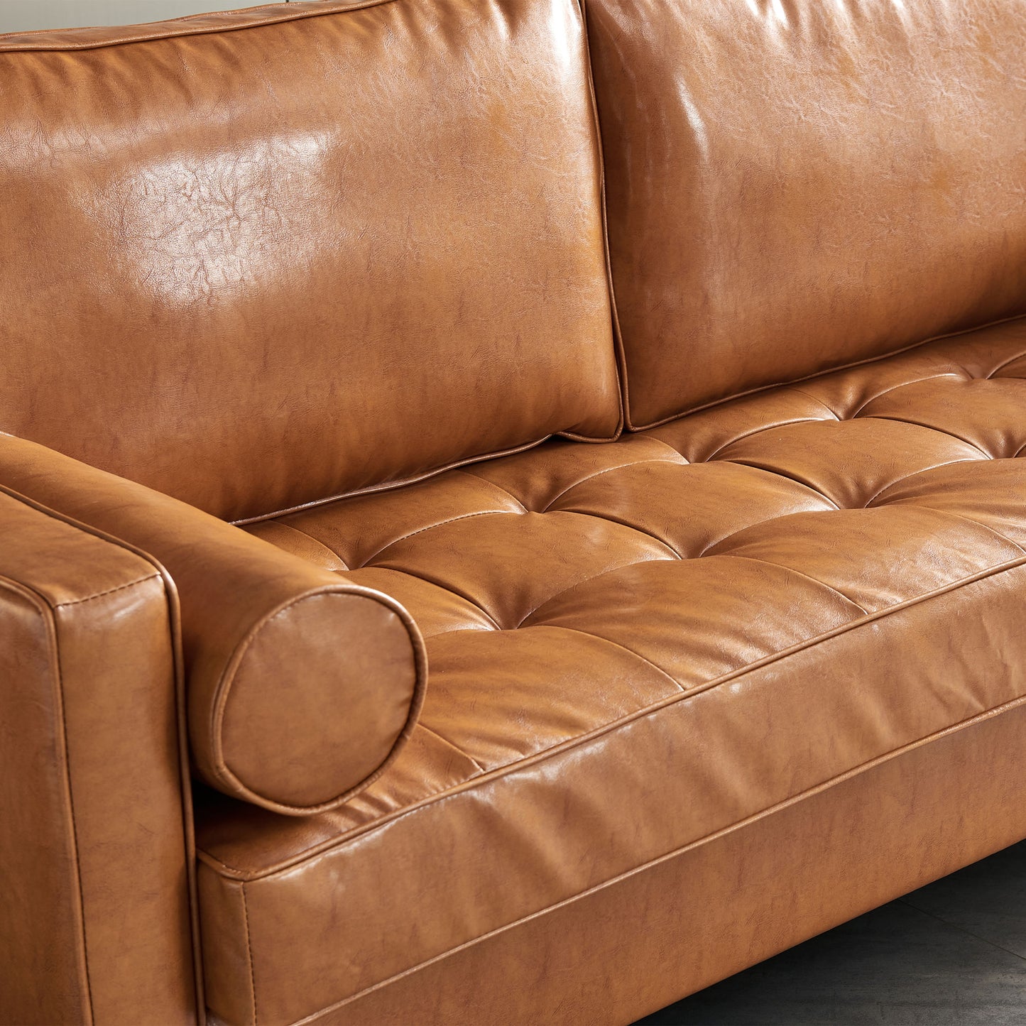 Modern Mid-Century Vegan Leather Sofa