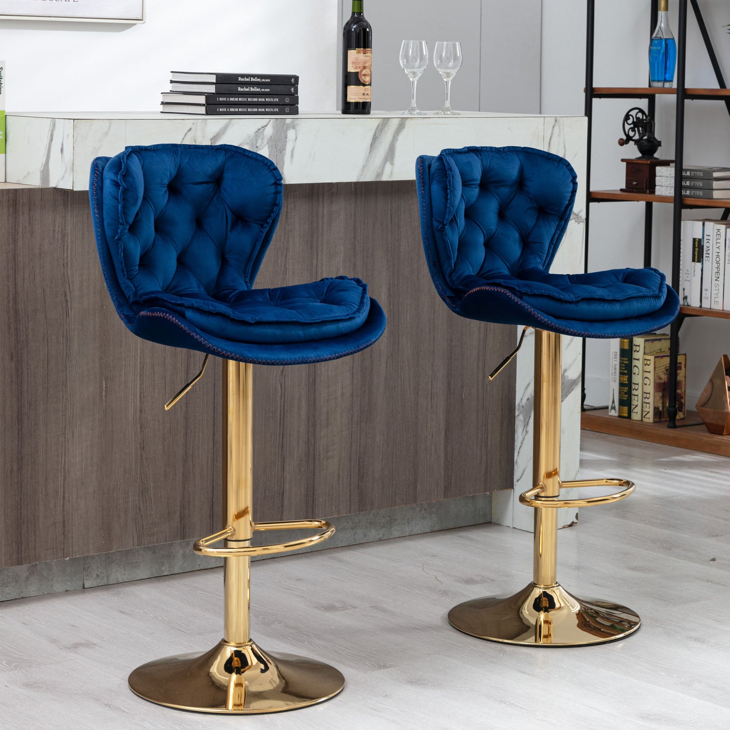 Set of 2 Bar Stools; blue