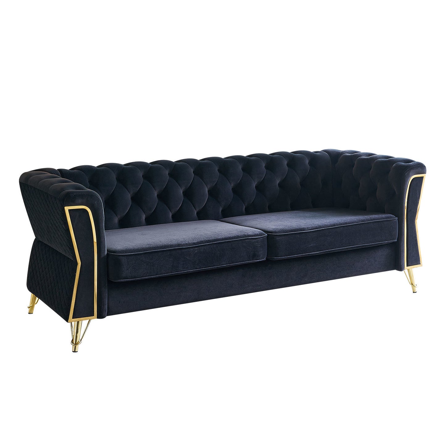 Contemporary 87.4-Inch Velvet Tufted Sofa in Elegant Black