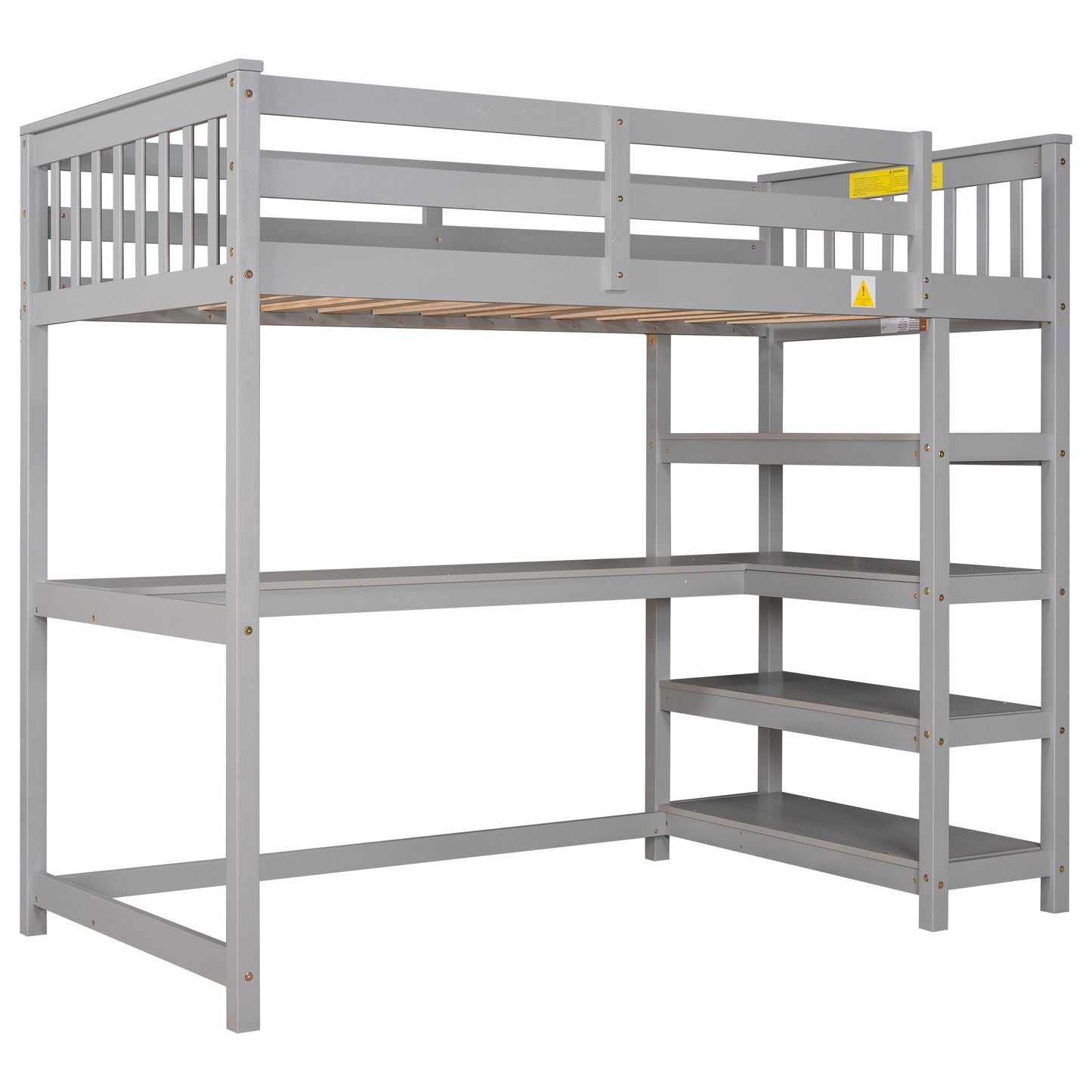 Twin Size Loft Bed with Storage Shelves and Under-bed Desk