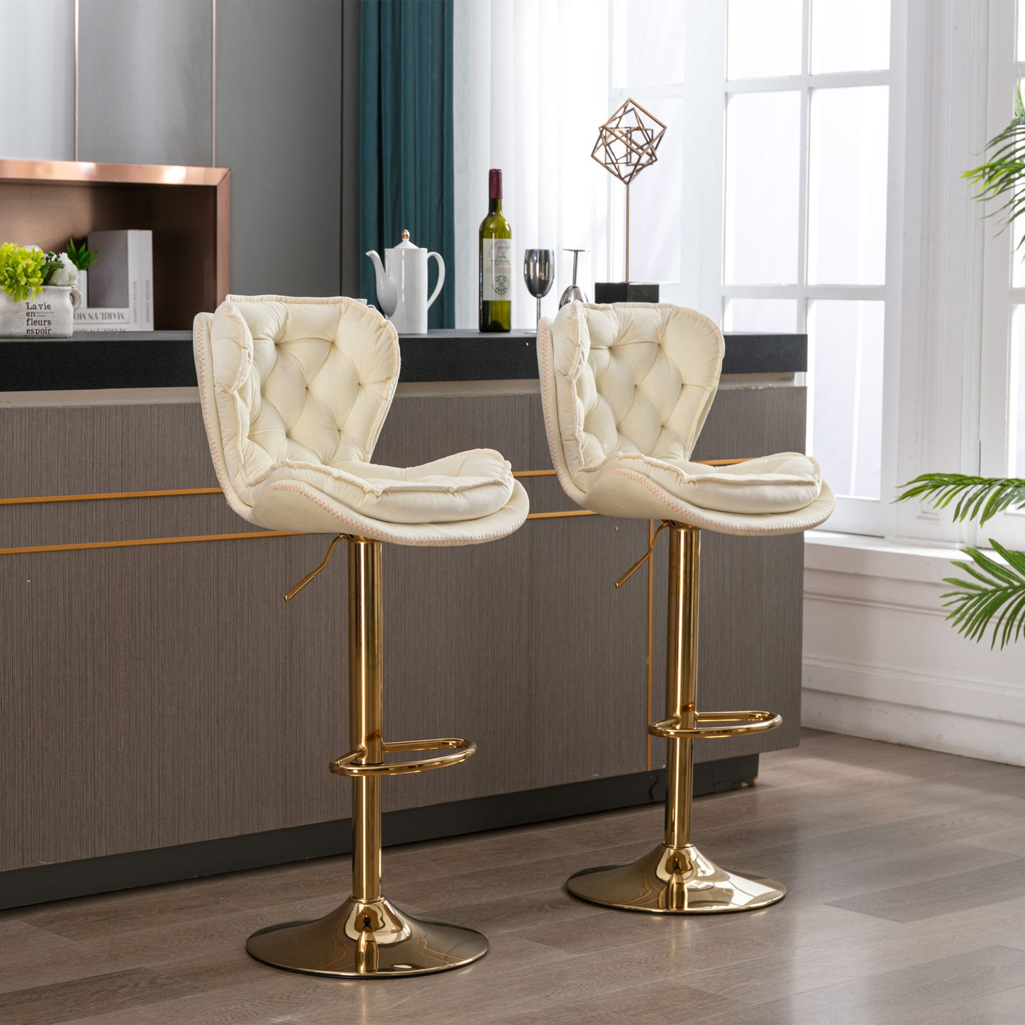 Set of 2 Bar Stools; cream