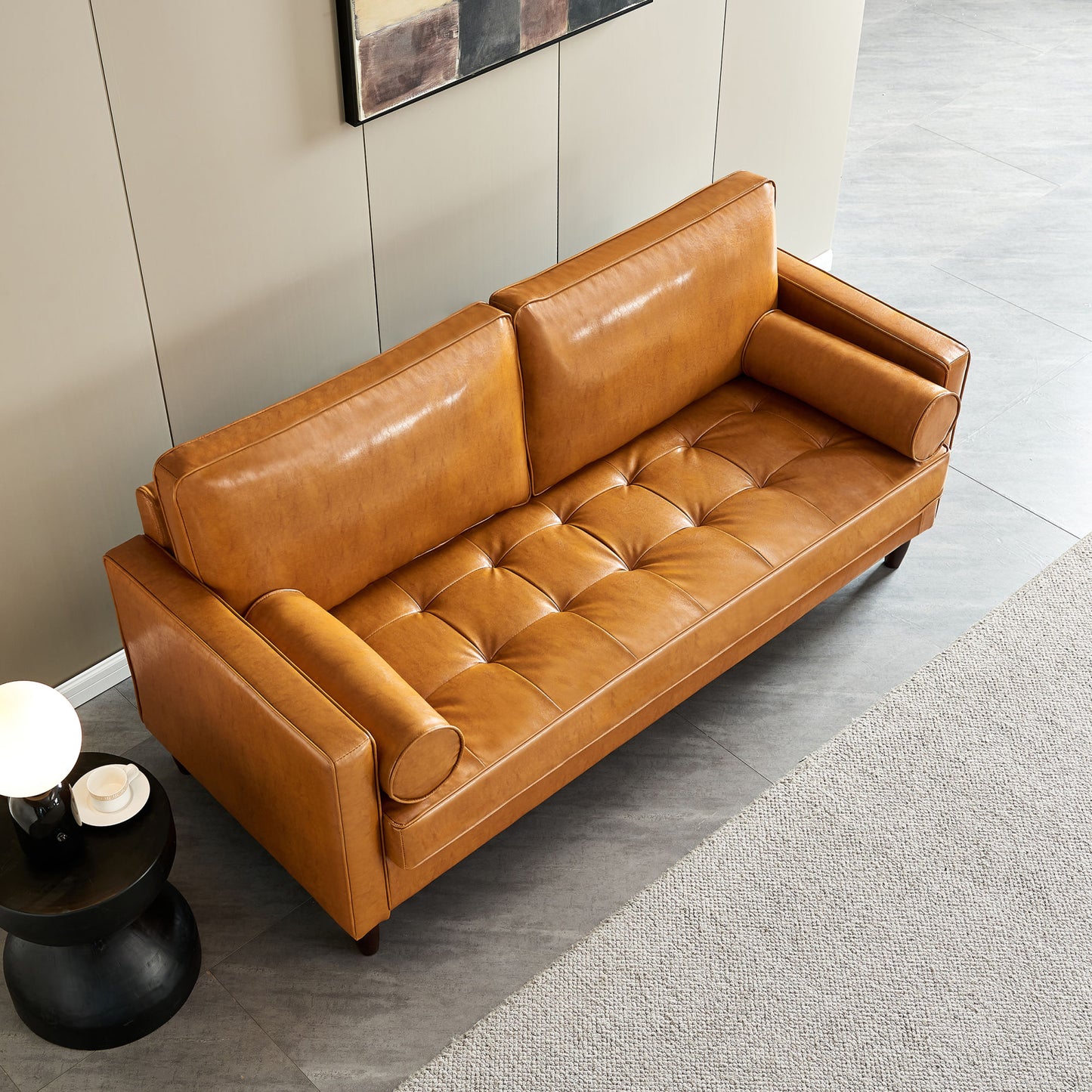 Modern Mid-Century Vegan Leather Sofa