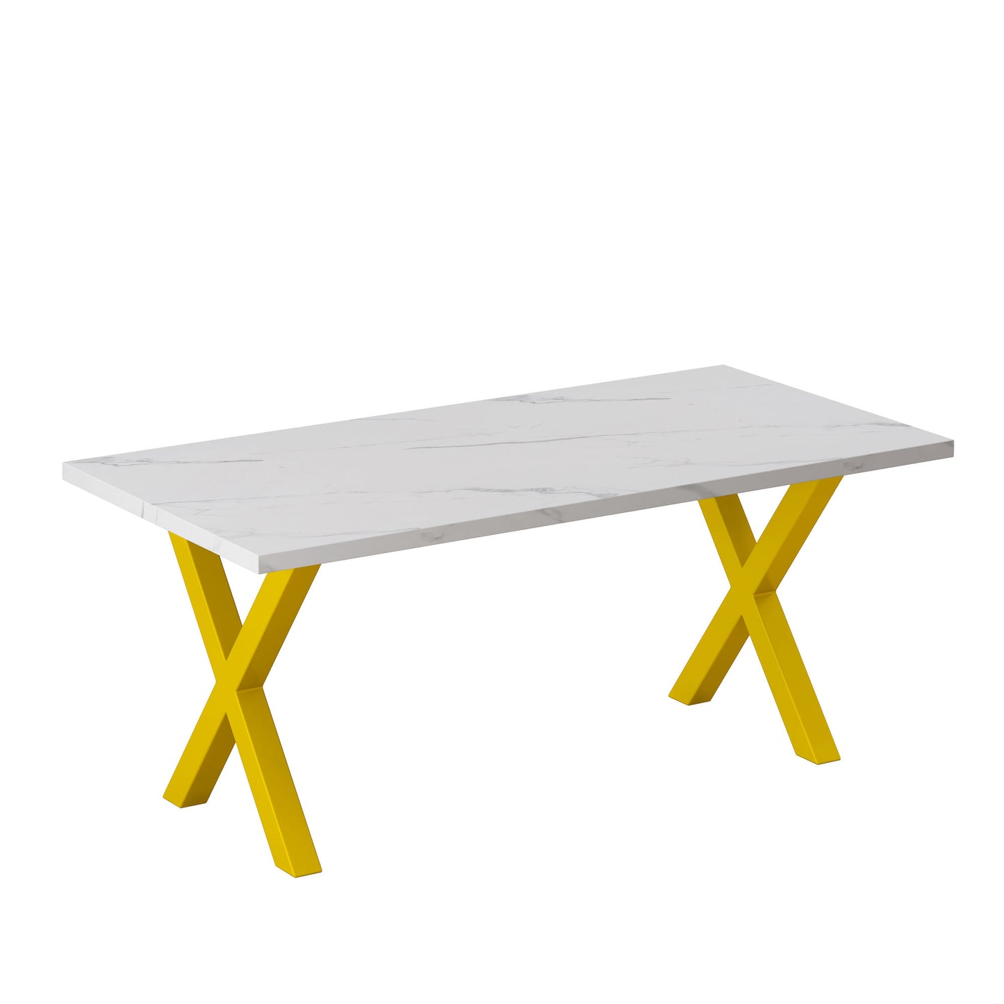 70.87\"Modern Square Dining Table with Printed  Marble Table Top+ X-Shape Table Leg