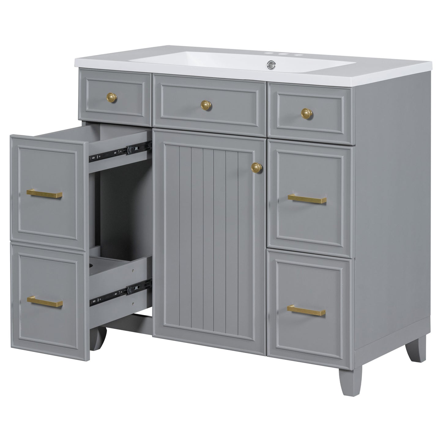 36" Bathroom Vanity Cabinet with Sink Top Combo Set, Grey, Single Sink.