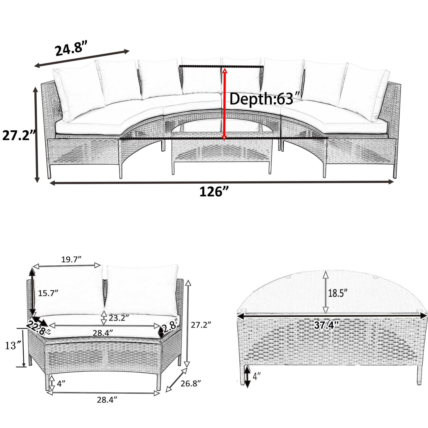 5 Pieces All-Weather Brown Outdoor Patio Set