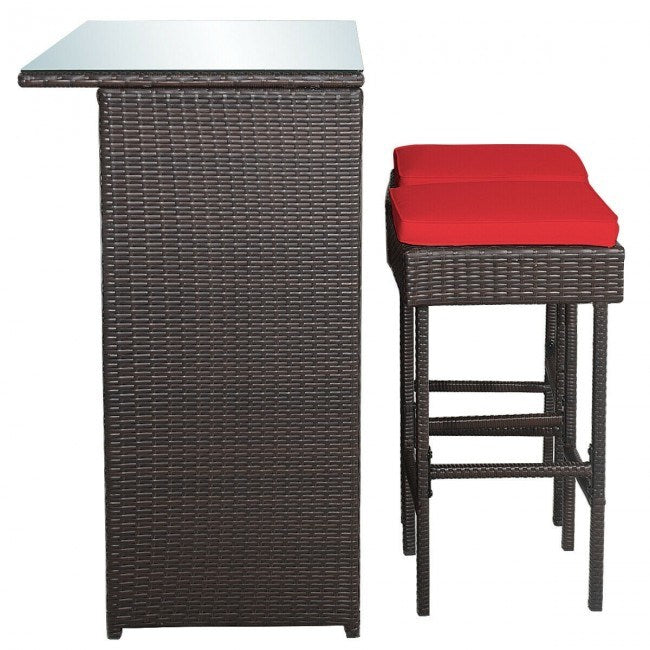 3 Pieces Outdoor Patio Rattan Wicker Bar Set