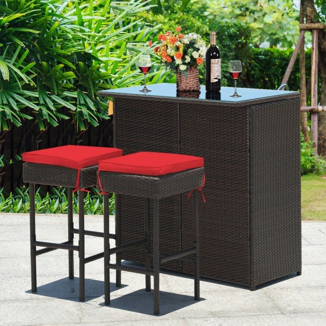 3 Pieces Outdoor Patio Rattan Wicker Bar Set