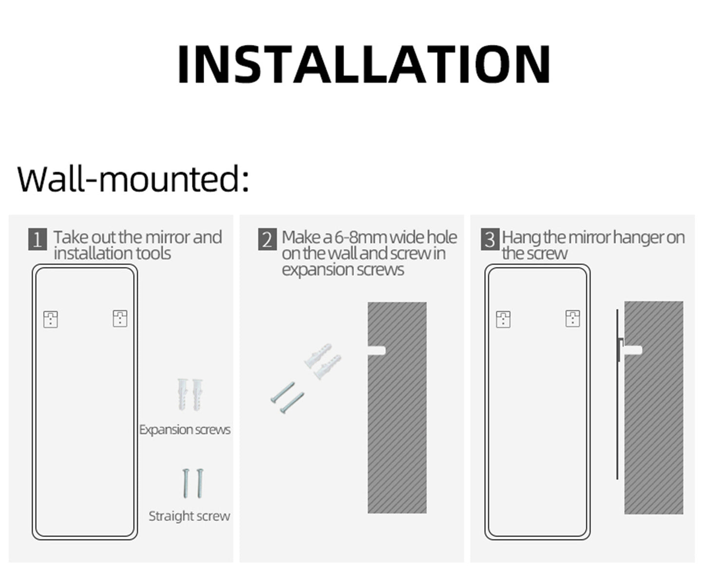 Full Length Mirror Lighted Vanity Body Mirror LED Mirror Wall-Mounted Mirror- intelligent Mirror