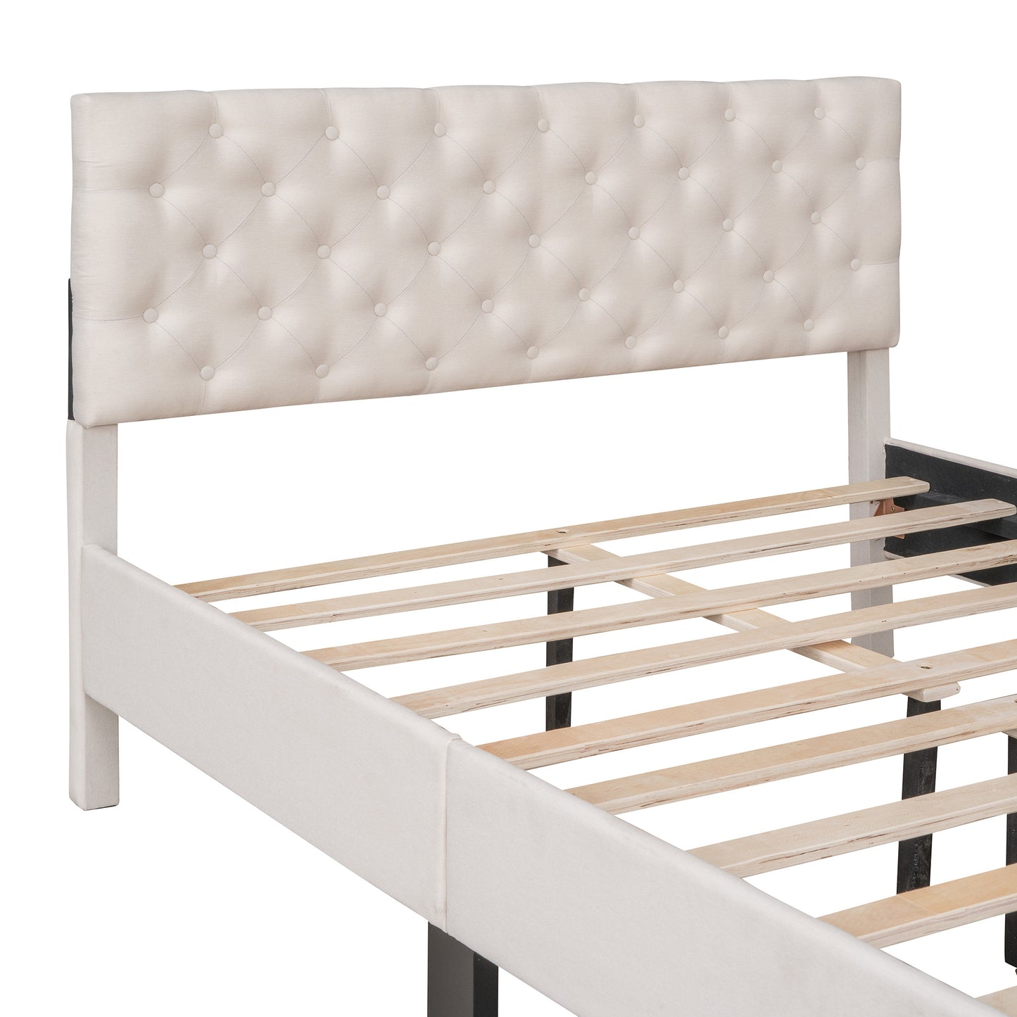 Upholstered Linen Platform Bed, Full Size