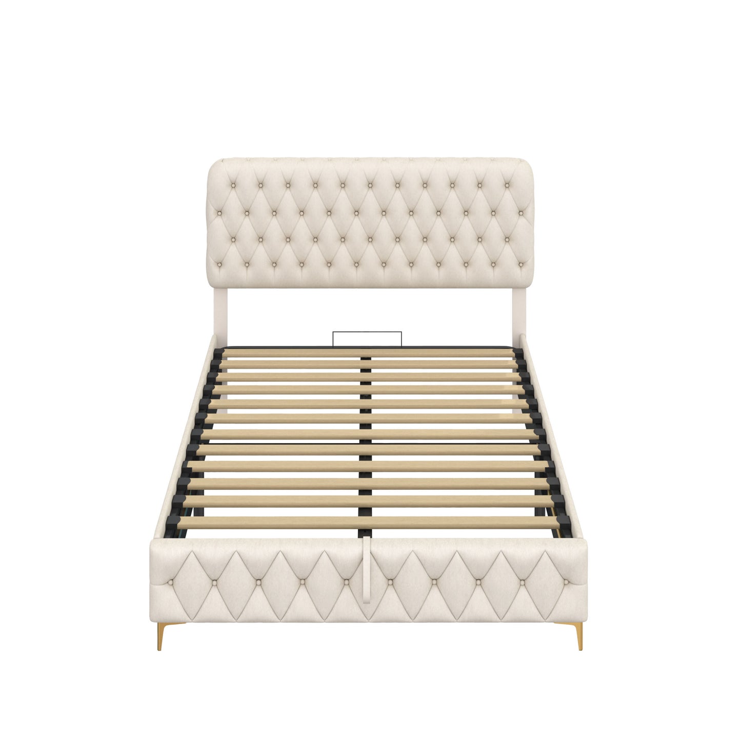 Full Platform Bed Frame With pneumatic hydraulic function, Velvet Upholstered Bed with Deep Tufted Buttons, Lift up storage bed With Hidden Underbed Oversized Storage, BEIGE