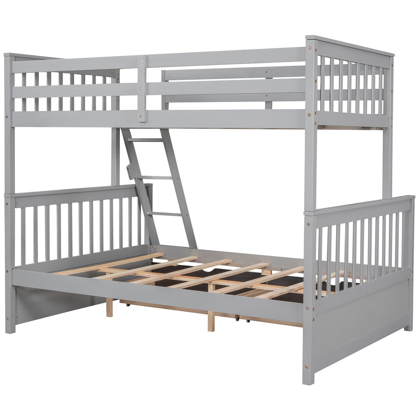 Brown- Twin-Over-Full Bunk Bed with Ladders and Two Storage Drawers