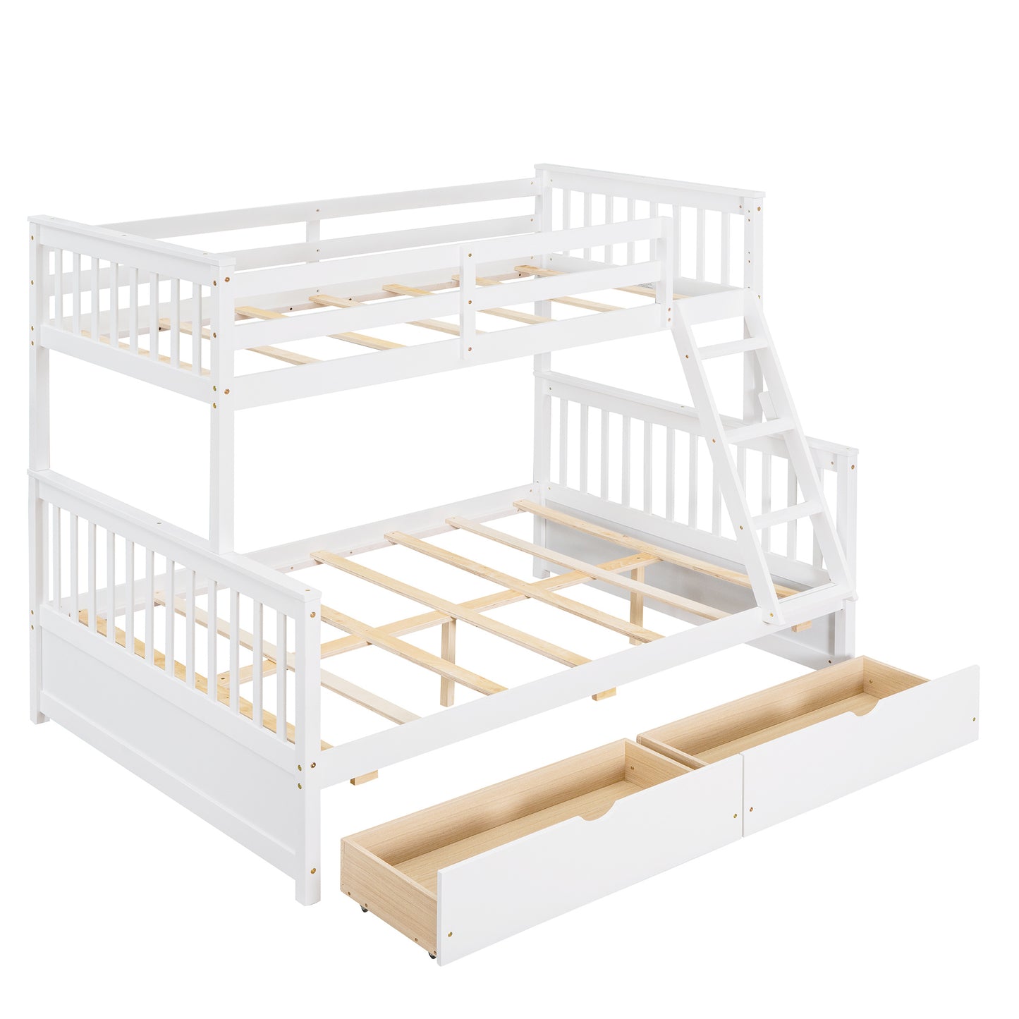 Brown- Twin-Over-Full Bunk Bed with Ladders and Two Storage Drawers