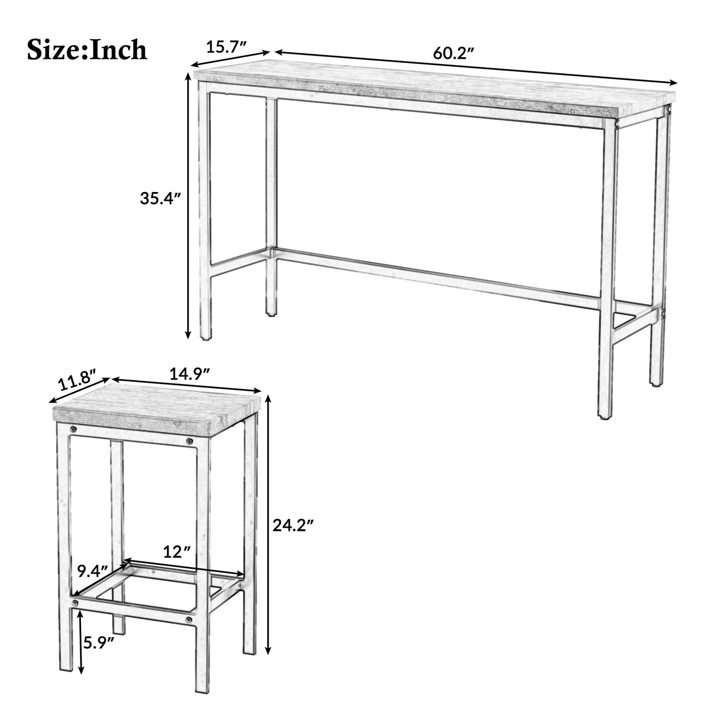 Pub Set- Side Table with Footrest; Gray