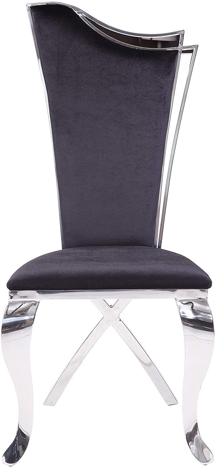 Cyrene Side Chair (Set-2) in Fabric & Stainless Steel- black