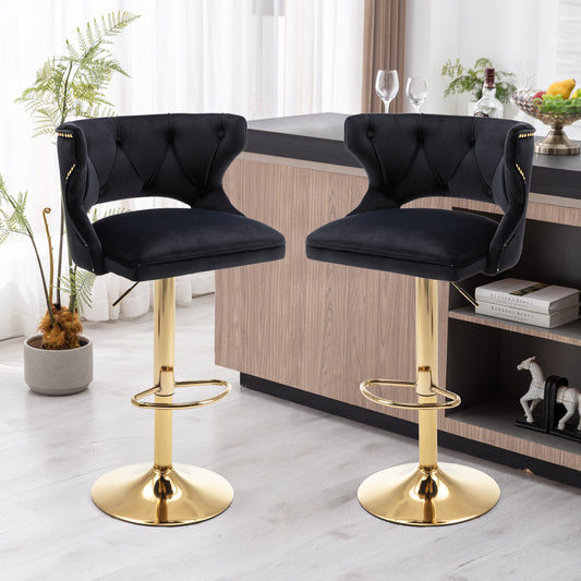 Black and Gold Velvet Bar Stools -2PCS/SET