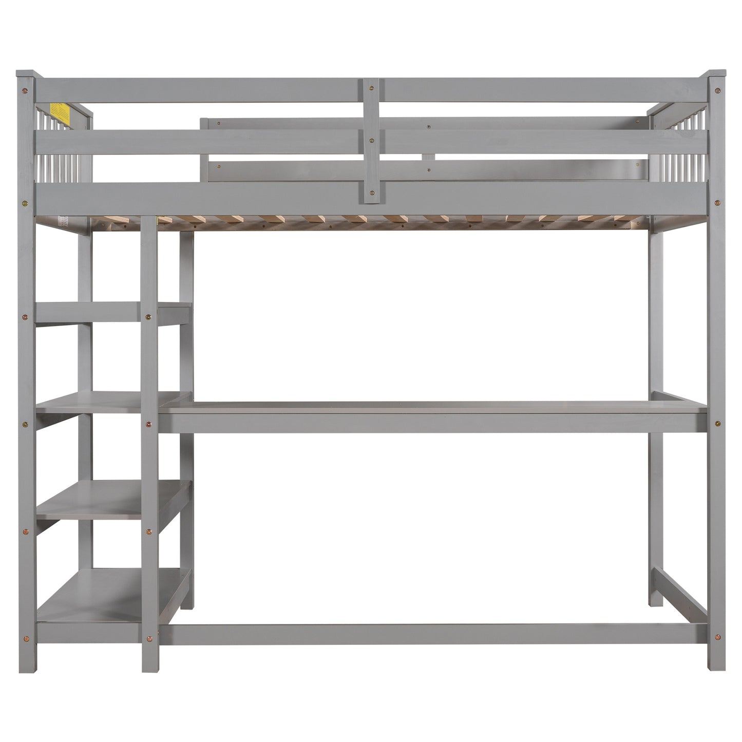 Twin Size Loft Bed with Storage Shelves and Under-bed Desk