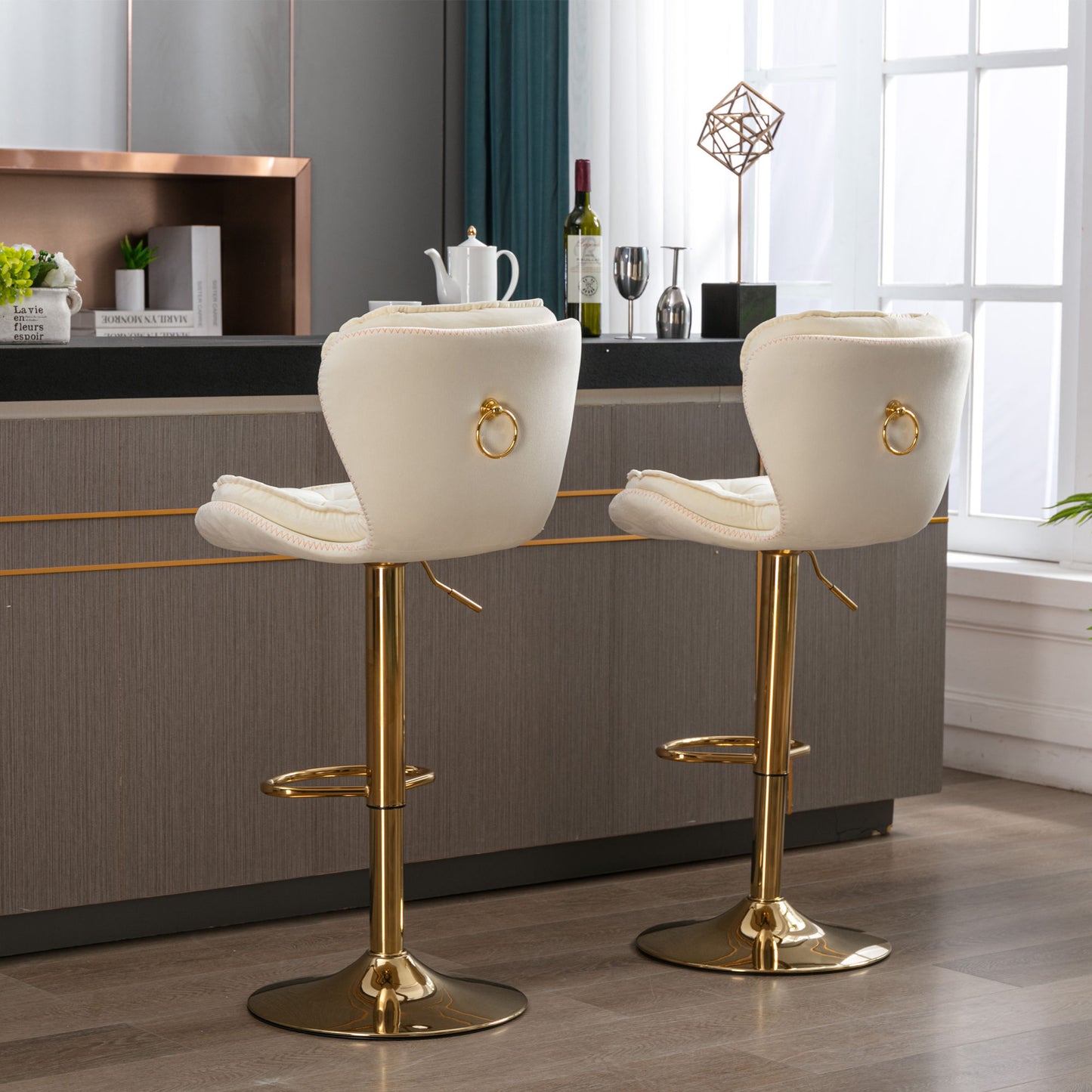 Set of 2 Bar Stools; cream