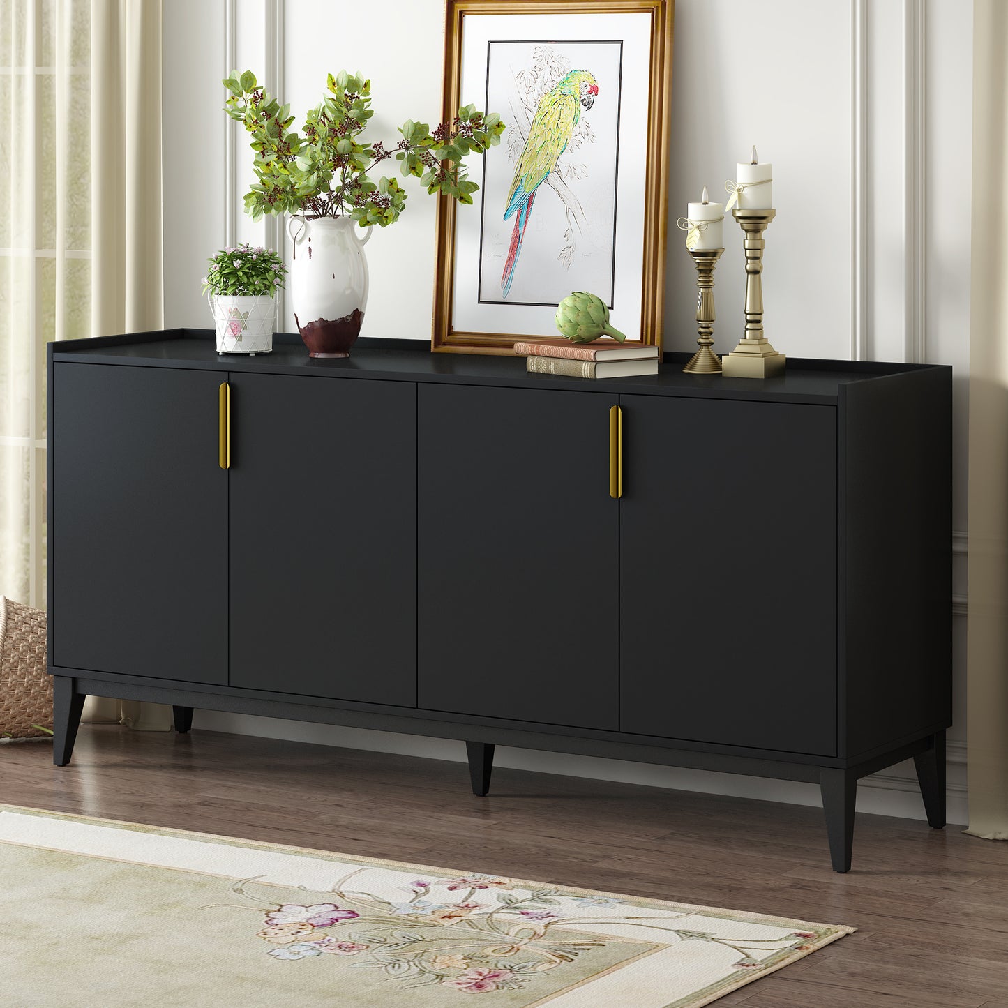 U_Style Storage Cabinet Sideboard Wooden Cabinet with 4 Doors for Hallway, Entryway, Living Room, Bedroom, Adjustable Shelf